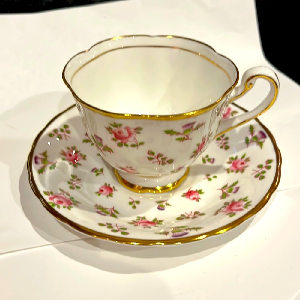 Vintage Teacup & Saucer Royal Chelsea Britannia Pink Roses RoyalThistle English